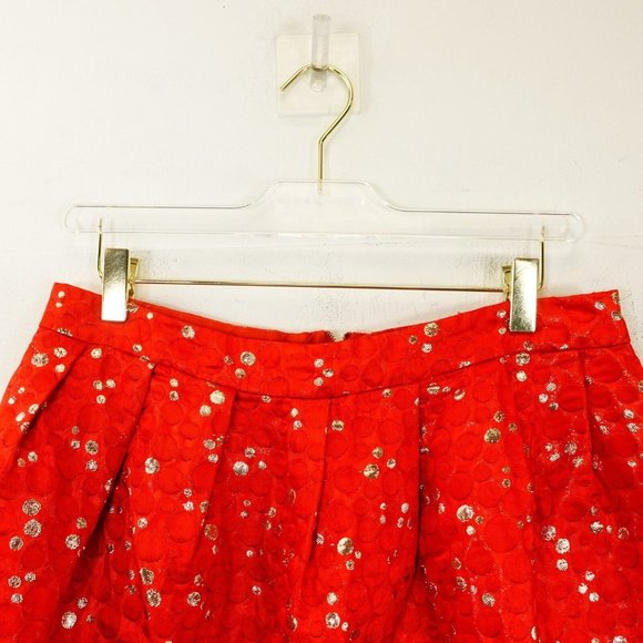 LAUREN MOFFATT Womens Red Gold Mini Skirt 10 MEDIUM High Waist Polka Dot Pleated - Picture 5 of 13